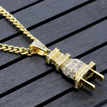Móda zliatiny plug prívesok náhrdelník unisex maxi golden strieborná farba drahokamu hip hop náhrdelník