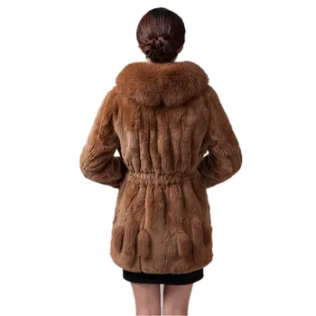 Boollili Prírodné Rex Králik Kožušinový Kabát Luxusné dámske Sako S Reálnymi Fox Kožušiny Golier Coats Zime Teplé Outwear Plus Veľkosť 5XL