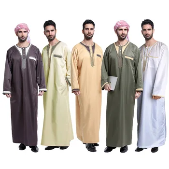 Moslimské Islamské Oblečenie Mužov Jubba Thobe Vrecku O Krk Kimono Dlhé Šaty, Saudská Musulman Nosenie Abaya Kaftane Islam Dubaj Arabských Šaty