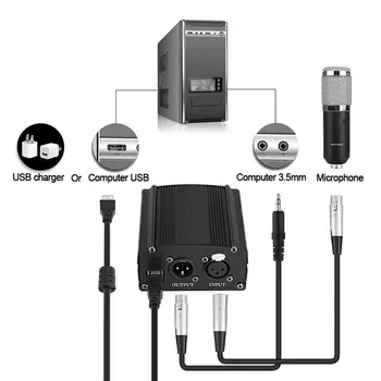 Prenosné 1 Kanál 48V USB Phantom Power USB Kábel XLR 3Pin Kábel Mikrofónu pre Všetky Kondenzátorových Mikrofónov Príslušenstvo T3LB