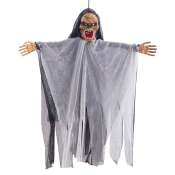 Ovládanie hlasom Halloween Dekorácie Čierna Kostra Ghost s Svietiacich Červených Očí Kričať Zavesiť Rod Ghost Prívesok pre Festival