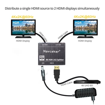Nové 4K 60Hz HDR 2.0 HDMI Splitter 1x2 Rozbočovač HDMI 2.0 4K Podpora HDCP 2.2 UHD HDMI Splitter 2.0 Prepínač Box Pre PS4 Projektor