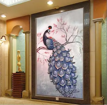 3D foto tapety moderného umenia maľby obývacia izba, vstupná chodba nástenná maľba Čínsky vtáčí Páva Magnolia veľké nástenné tapety