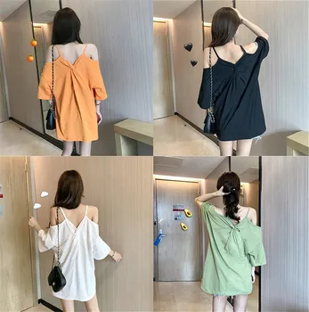 2020 módne Lenivý vietor ramienok-krátke rukávy t-shirt žena Lete nové elegantné farbou voľné Backless tričko Pre Ženy M473