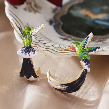 Kreatívne Ornament Náušnice Odkvapkávanie Oleja Darček Šperky V Uchu Roztomilý Strany Šperky Kolibrík Tvar Tvorivé Medené Náušnice