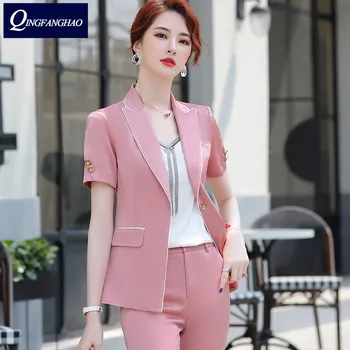 2020 letné nový kórejský profesionálne sako malé vyhovovali žena dvoch-dielny oblek viac veľkosť veku na rednutie oblek