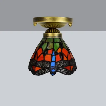 Európsky Štýl 6-Palcový 15 cm Tiffany Farebné Sklo Chodby, Chodby, Balkón Malé Stropné Svietidlo Červenej Dragonfly Osvetlenie