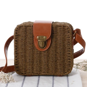 Klasické Ramenný Messenger slamy taška námestie box kórejský módne pletené taška jednoduché piesku cestovné plážová taška