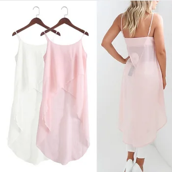 Biele Ružové Leto, Jeseň Camis Šaty Ženy Pevné Nepravidelný O Krk Bežné Vestidos 2020 Módy Sexy Bez Rukávov Šifón Šaty