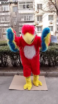 Plyšové chlpaté červený papagáj vták maskot kostým maškarný kostým súťaž: cosplay šaty mascotte tému maškarný karneval kostým oblečenie pre dospelých