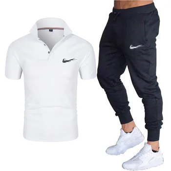 Nová pánska móda dva-kus T-shirt + bežné oblek nohavice pánske letné nové tlačené Poloshirt vysokej kvality-krátke rukávy športové oblečenie
