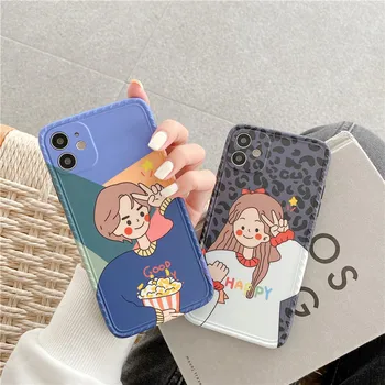 Foto rámček cartoon chlapec a dievča mobilný telefón prípade iPhone11 12Pro Max mini X XR XSMax8 7PluS anti-jeseň ochranný zadný kryt