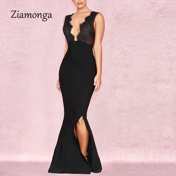 Ziamonga Ženy Dámy Bez Rukávov Vyšívané Čipky Formálne Šaty Dlhé Strany Pegeant Svadobné Svadobné Formálne Elegantné Šaty Vestidos