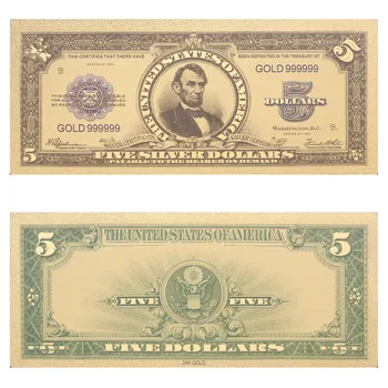 VNFURU Pozlátené Lincoln tému obraz Bankoviek Kópiu Papierové Peniaze 5 Dollor Účet Zbierky Domáce Dekorácie Remeslá
