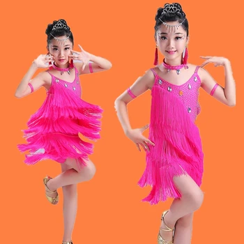 Nové Dievčatá Latinskej Tanečných Kostýmov Zobraziť Sukne Súťaže Kostýmy Školenia Nosiť Fringe Žiarivé Diamanty Kostýmy
