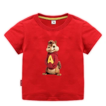 Letné Krátke Rukávy Bavlnené tričká Alvin a Alvin Deti T-shirt Červené Vrcholy Bavlna Chlapci Dievčatá Tee 2-10 Rokov