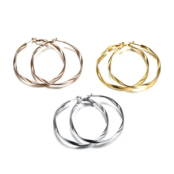 50mm Námestie Twist Hoop Náušnice v Golden Nehrdzavejúcej Ocele Earing pre Ženy