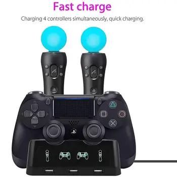 4 v 1 Nabíjačka, Dokovacia nabíjacia Stanica pre PS Move Motion Nabíjanie pre PS4 Herný ovládač pre Playstation 4 Ovládači DualShock