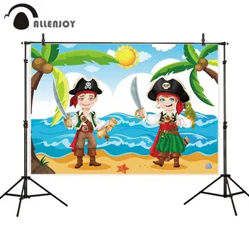 Allenjoy Letné fotografie pozadie svitu pláž coconut tree piráti pozadí dieťa strany studio photocall photophone