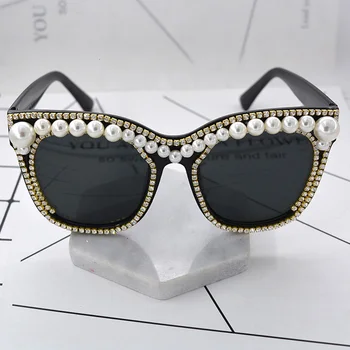 Crystal Pearl slnečné Okuliare Ženy, Luxusné Značky Dizajnér Barokový Retro Vintage Cateye Slnečné Okuliare Odtiene Dámy oculos de Okuliare