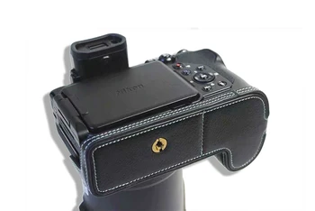 Profesionálne Pravej Kože Fotoaparát Prípade Taška Polovicu Tela Kryt Pre Nikon P1000