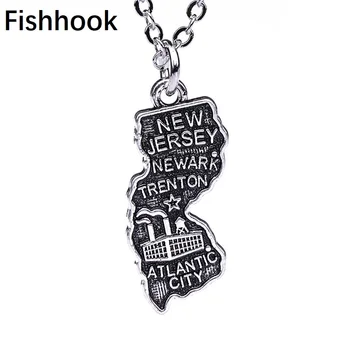 Fishhook USA Štát Mapu Náhrdelník New Jersey a Prívesky Osnovy Štátu Charms Antique Silver Farba Á Charms