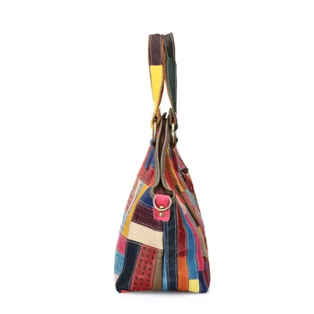 Skutočné Originálne Kožené Multi-Farebné Patchwork Ženy Lady Módne Ramenný Tote Bag Kabelky