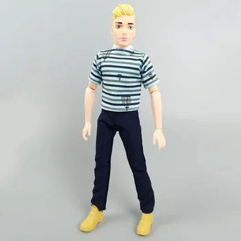 1Set Módne Bábiky Oblečenie pre Ken Chlapec Bábiky Modrá Pruhované Tričko, nohavice Nohavice pre Barbie Priateľ Ken Mužov Bábiky, Príslušenstvo