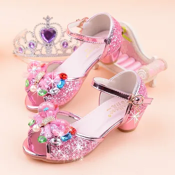 Dievčatá Vysoké Podpätky kórejský Princezná Sandále detské Ružové Výkon Topánky Letné Bling Drahokamu Lúk Deti, Dievčatá Sandály 2A