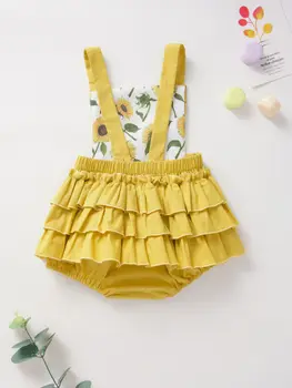2020 Novonarodené Dievčatká Kvetinové Šaty Slnečnice Vytlačené Romper popruh bavlna Kombinézu jeden kus Jumpsuit oblečenie letné Oblečenie