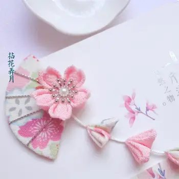 Krepových a čerstvé dievča strane čerpať ventilátor klip vlasy kimono vlásenky ružové kvety príslušenstvo