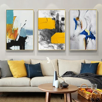 Abstrakt Žltá Modrá Nordic Wall Art Plátno Obrázky Plagát Na Stenu Umelecké Plátno Farebné Maľby Moderná Obývacia Izba Domova