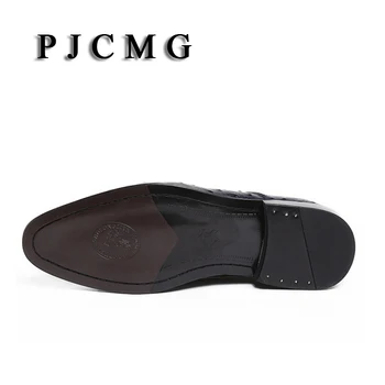 PJCMG Mužov Jar/Jeseň Muži Móda Business Formálne pravej Kože Krajky-Up Ukázal Prst Ručné Ploché Patent Oxford Mužov Topánky