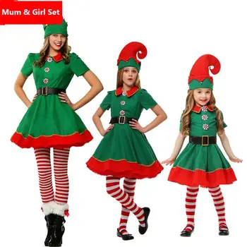 Kalifornia Chlapci Dievčatá Novinka Vianočné Kostýmy Santa Pomocníkov Elf Kostým Príslušenstvo Súbor Dospelých Rodiny Zodpovedajúce
