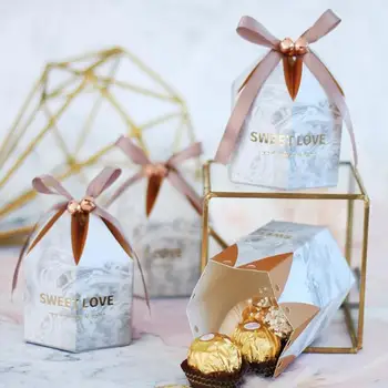 100ks Európskej Sladká láska Šesťhranné Svadobné Zdvorilosti Candy Box Bomboniera Dávke Strana navrhne Darčeka Čokoláda Boxy