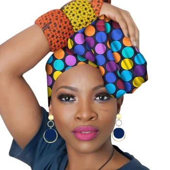 Predaj! 2021 Módne Afriky Hlavu Šatku A Náušnice 2 Kusy Nastaviť Ženy Afriky Oblečenie Bazin Bohaté Pokrývku Hlavy Vosk Ankara Hairband