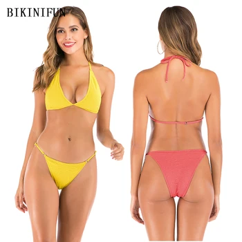2020 Nové Sexy Trojuholník Bralette Bikiny Žien Pevné Plavky Backless Plavky S Uväzovaním Za S-L Dievča S Nízkym Pásom Plaviek Bikiny Nastaviť