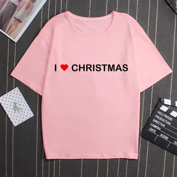 Letné Nové Veselé Vianoce Tumblr Ružová Tee Tričko Femme Harajuku Estetické Tričko Ullzang Vintage Kawaii Móde T Shirt Ženy Topy