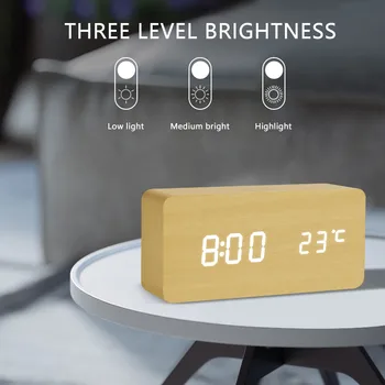 Inteligentný Digitálny Budík s LED Drevené Teplota Duálne Zobrazovanie Usb Hodiny Poháňané Elektronické Ploche Ovládanie Hlasom Hodiny