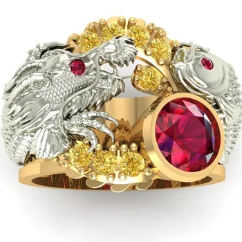 Dve Tón Čínsky Štýl Dragon Kapor Encirclre Luxusné Red Crystal Prstene Pre Mužov, Ženy, Svadobné Party Zapojenie Šperky