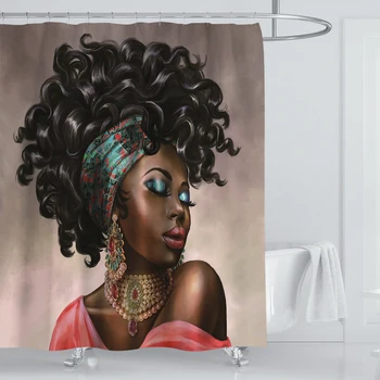 Osobné Afrických Amerických Žien Krásy Sexy, Krásne Čierne Dievča Afrocentric Nepremokavé Vaňa Sprchový Záves Nastaviť
