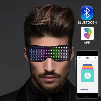 1PCS Vysoko kvalitné LED APP Control Party Okuliare Magic Bluetooth Štít Svetelné Okuliare, USB Nabíjačka, DIY App Riadenie Viacjazyčný