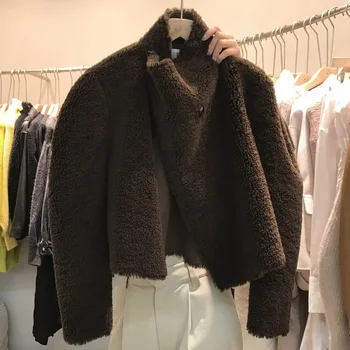 2020 zimné kórejská verzia pure color teplo hustú srsť jeden plyšové krátka bunda žena