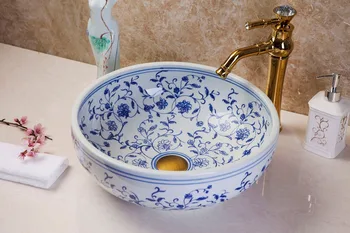 Umelecké Procelain Ručné Európy Vintage Lavabo Umývadlo Umenie Počítadlo Top modré a biele Keramické umývadlo Kúpeľni, Umývadlo