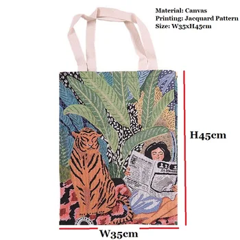 Móda Opakovane Nákupní Taška Výšivky Žakárové Plátno Nákupní Taška Veľké Tote Bag Unisex Tiger Girl 2pk Predávať Plátno Tote Bag