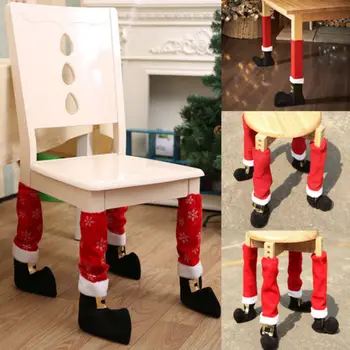 Rozprávkové VIANOCE 4PCS Christmas Elf jedálenský Stôl Stolička, Nohy, Nohy sa Vzťahuje Prípade Dekorácie Prezentovať Vianočné Pančuchy