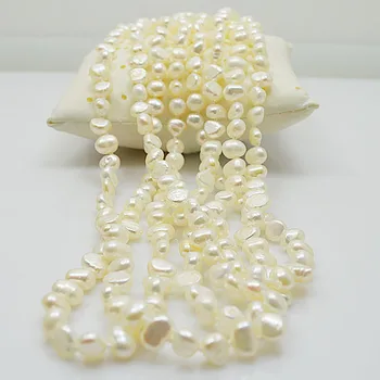6-8 mm Biela Farba, Barokový Sladkovodné Perlový Náhrdelník 80 cm do 200 cm Viac dĺžky pre vybrať Očarujúce Ženy Darček Šperky