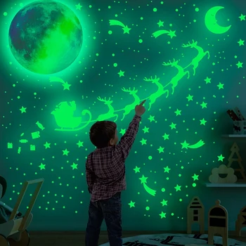 3D Noc Svietiace Hviezdy a Mesiac Nálepky Svietiť v Tme Hračky pre Deti, Spálňa Decor Vianočný Darček k Narodeninám