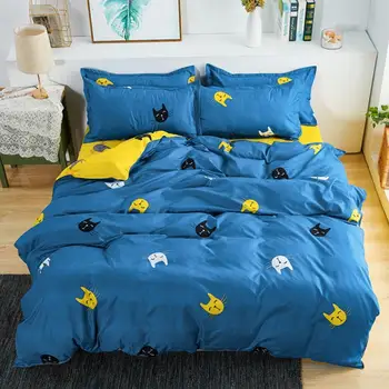 50 bytový Textil Perinu Vankúš Plochý List Mačka Cartoon posteľná bielizeň Nastaviť Dieťa Chlapec Dospievajúce Dievča Posteľná Bielizeň Twin Full 3/4Pcs