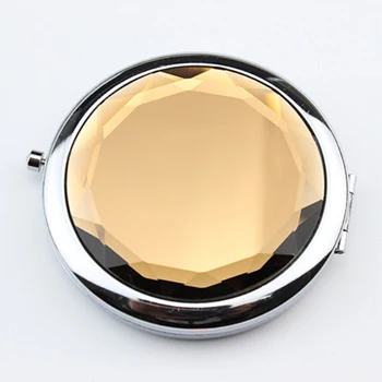 Prenosné Roztomilý Crystal Kov Vreckové Zrkadlo Make-Up Násobne Kolo Crystal Kompaktný Zrkadlo Osobné Svadobné Dary